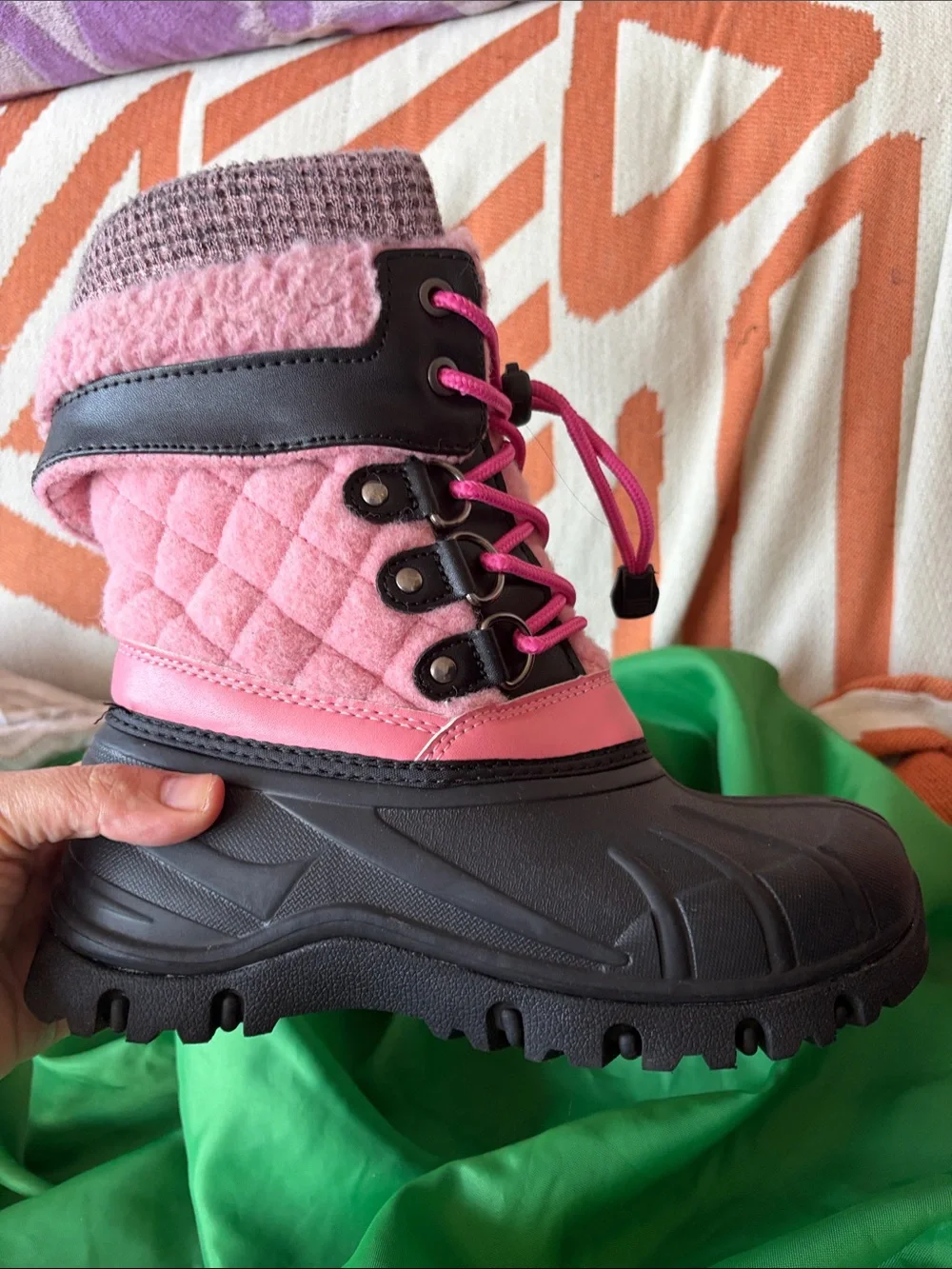 Kids Waterproof Pink Snow Boots with Insulated Fleece Lining